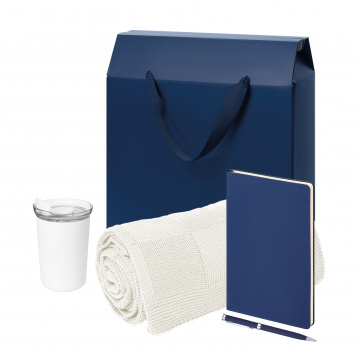 Подарочный набор Велком Пак Спарк (Welcome Pack Spark), синий (термокружка,ежедневник, ручка, плед, коробка-пакет)