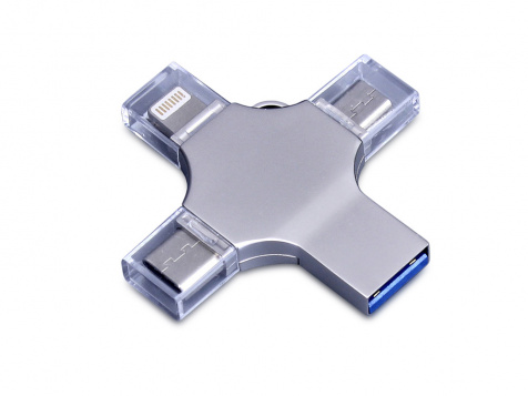 USB 3.0-флешка на 64 Гб 4-в-1 с разъемами Micro USB, Type-C и Lightning