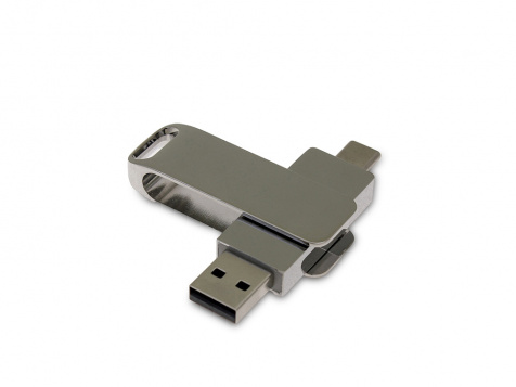 USB 3.0- флешка на 32 Гб с поворотным механизмом и дополнительным разъемом Type-C