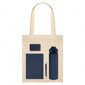 Подарочный набор Велком Пак (Welcome Pack), синий (бутылка, ежедневник, ручка, ЗУ, шоппер)