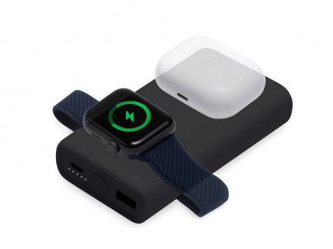 Внешний беспроводной аккумулятор 2-в-1 с функцией зарядки Apple Watch, QC/PD «AtomIQ», 10000 мАч