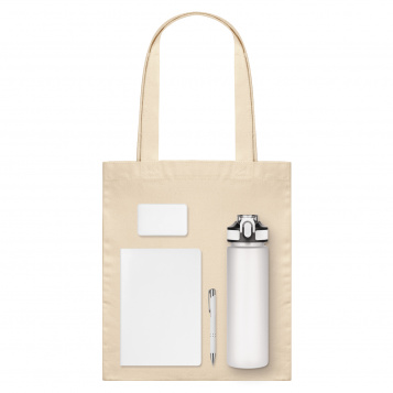 Подарочный набор Велком Пак (Welcome Pack), белый (бутылка, ежедневник, ручка, ЗУ, шоппер)